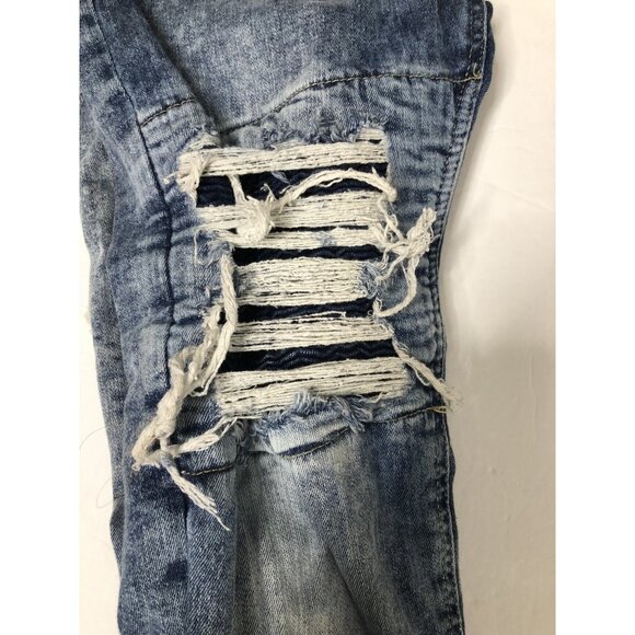 H and M Divided Women's 28x32 Blue Denim Jeans Skinny Leg Distressed Button Fly - Picture 4 of 9